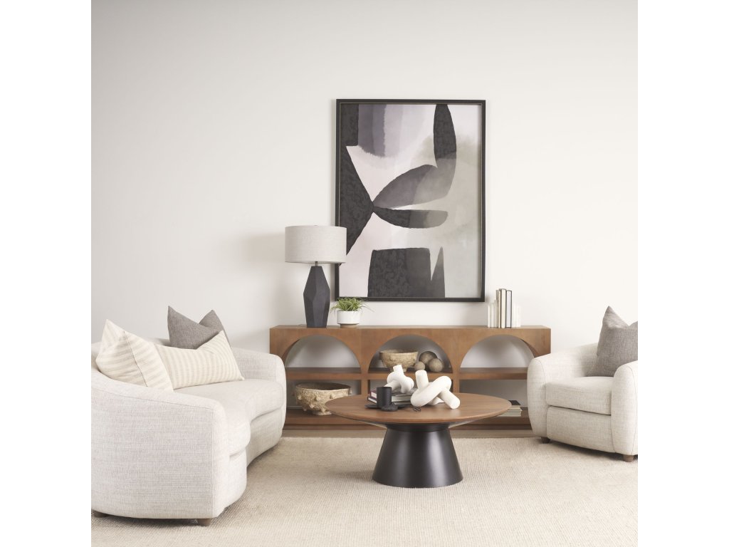 40.0L x 40.0W x 16.0H Black Metal Pedestal Base With Brown Wood Top Coffee Table - Alternative View