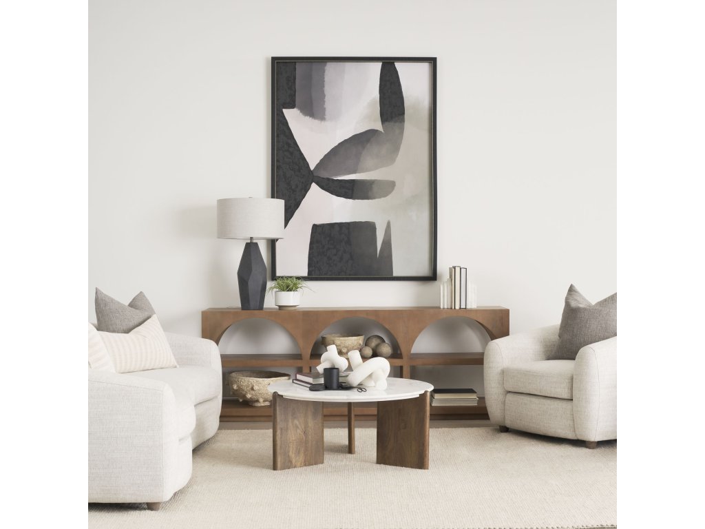 Dark Brown Wood w/ White Marble Coffee Table