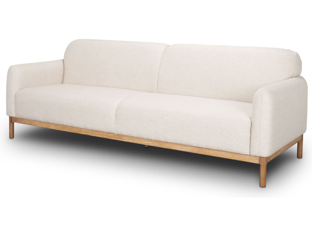 Sofa w/ Medium Brown Wood and Oatmeal Fabric