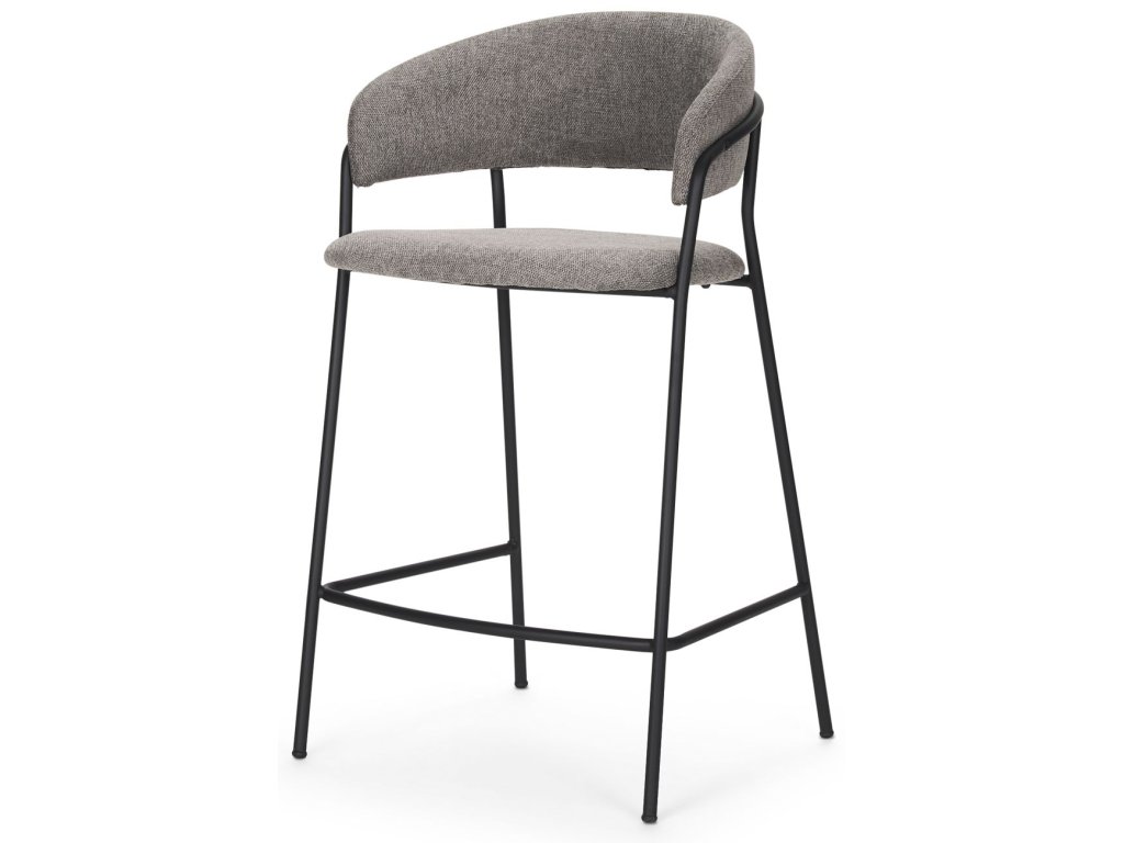 Counter Stool w/ Gray Fabric & Matte Black Metal