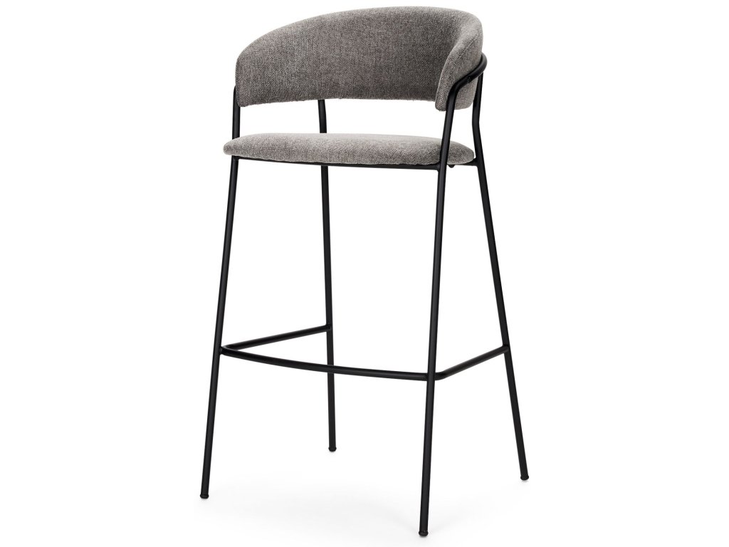 Bar Stool w/ Gray Fabric & Matte Black Metal