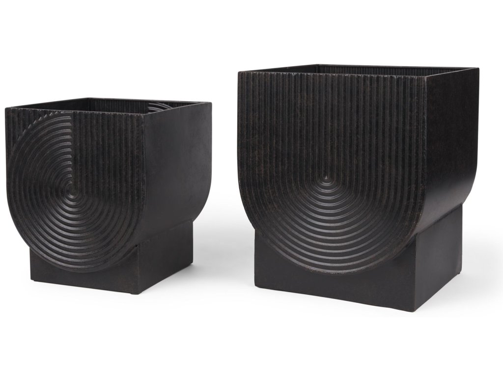 Antiqued Black Metal Planters (Set of 2)