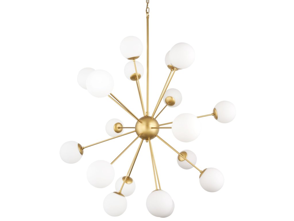 Brushed Gold Metal w/ Frosted Glass Globes 18-Light Chandelier