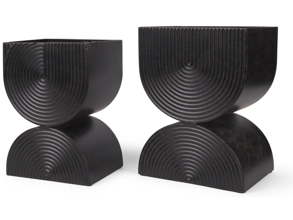 Antiqued Black Tall Metal Planters (Set of 2)