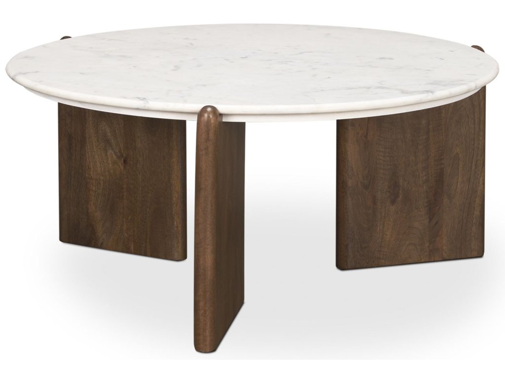 Dark Brown Wood w/ White Marble Coffee Table