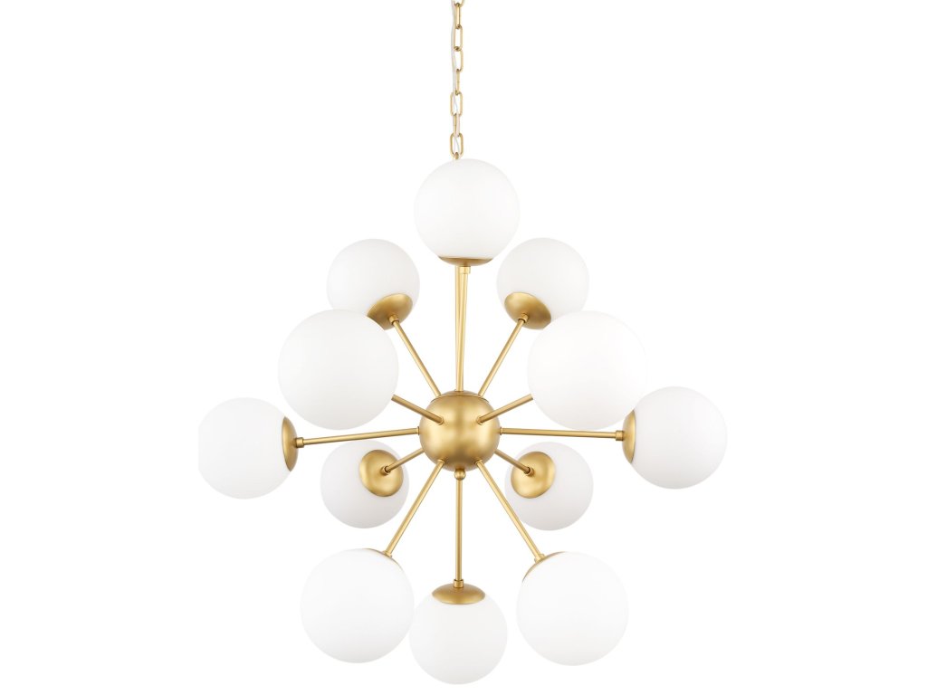 Brushed Gold Metal w/ Frosted Glass Globes 11-Light Chandelier