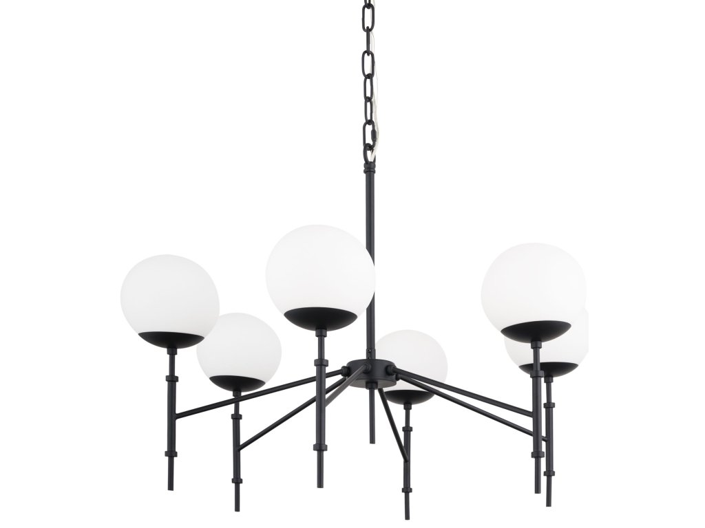 Matte Black Metal w/ Frosted Glass Globes 6-Light Chandelier
