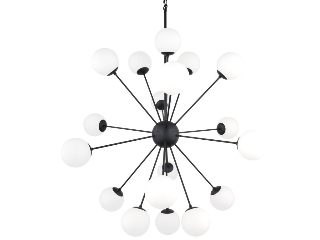 Matte Black Metal w/ Frosted Glass Globes 18-Light Chandelier
