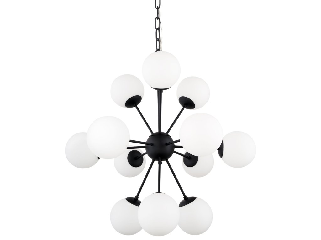 Matte Black Metal w/ Frosted Glass Globes 11-Light Chandelier