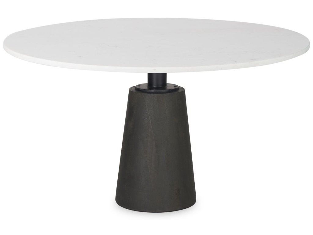 48L x 48W x 30H Round White Marble Top w/ Black Metal and Wood Pedestal Base Dining Table