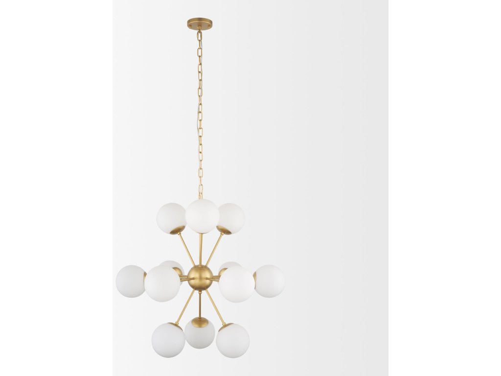 Brushed Gold Metal w/ Frosted Glass Globes 11-Light Chandelier