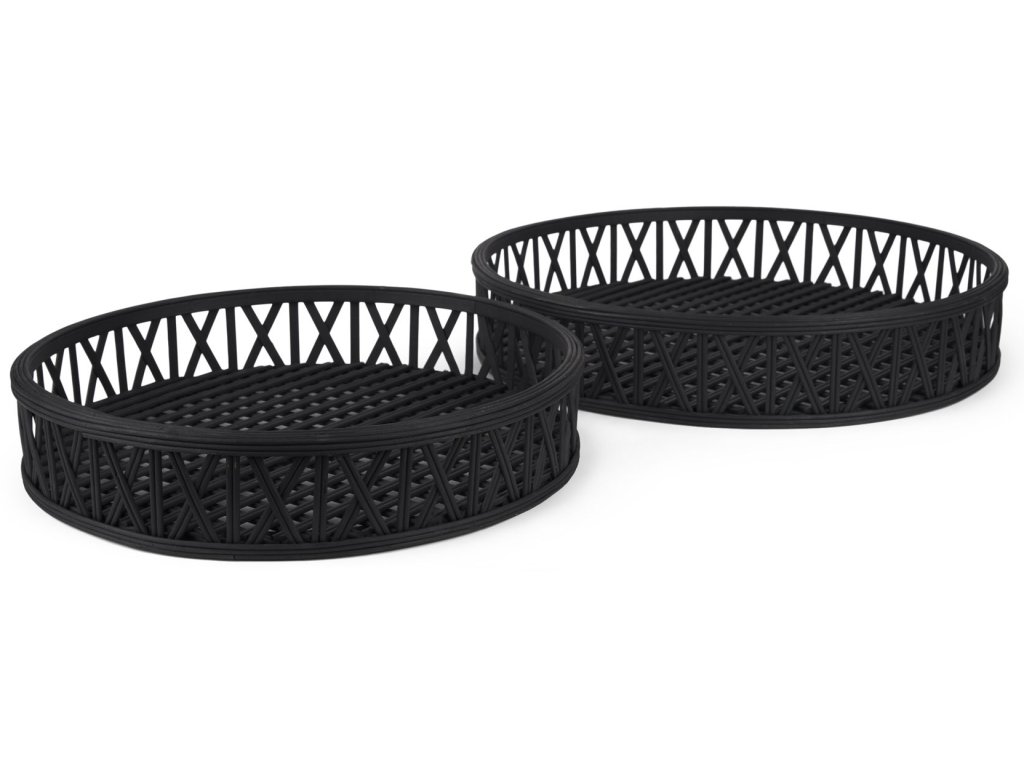 Matte Black Wicker Trays (Set of 2)