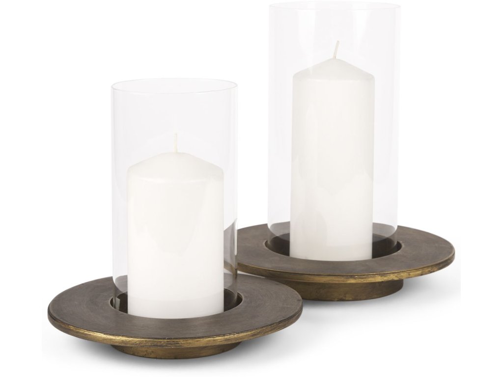 Gold Metal and Glass Hurricane Candle Holder (Set of 2)