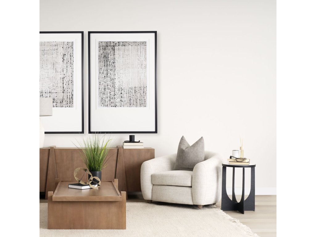 23"H White Marble Top w/ Matte Black Metal Accent Table