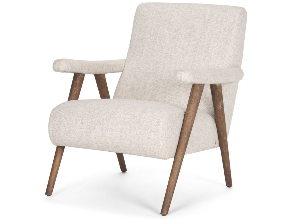 Oatmeal Upholstered w/ Brown Wood Accent Chair