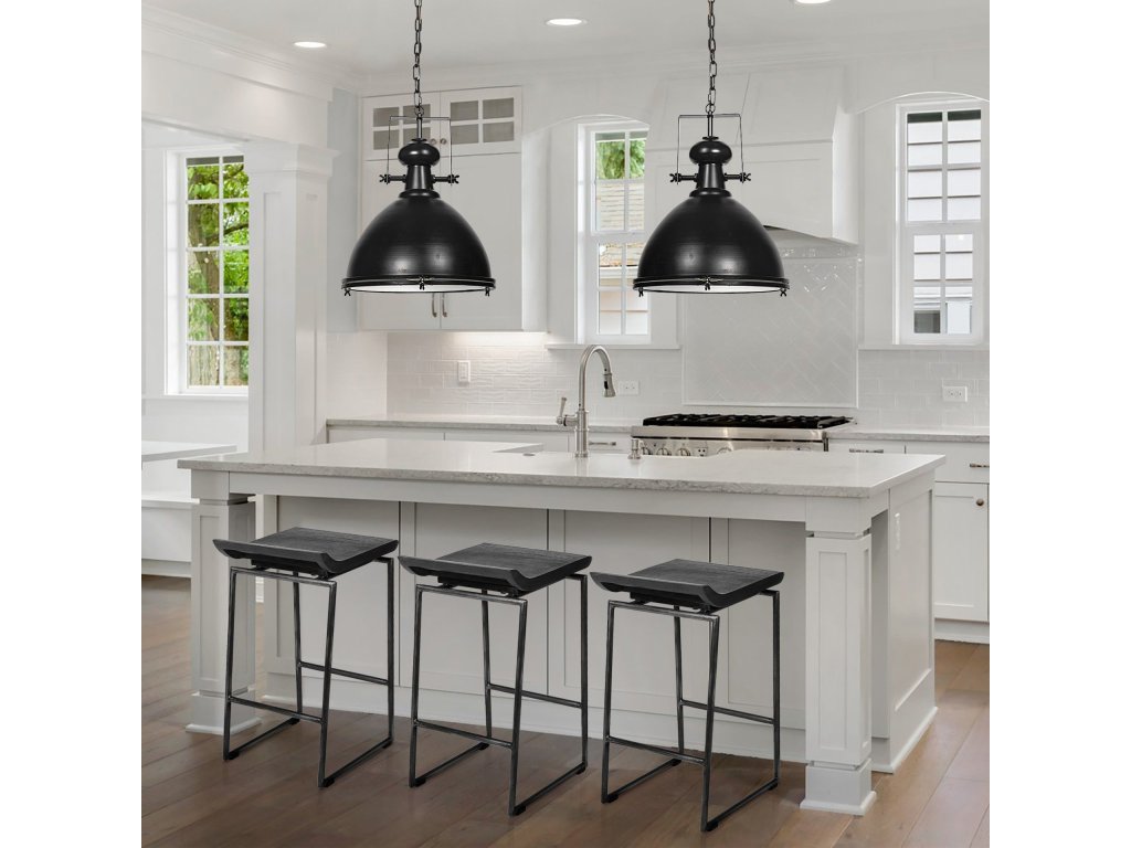 IV 24.25" Seat Height Black Wood Seat Black Frame Stool