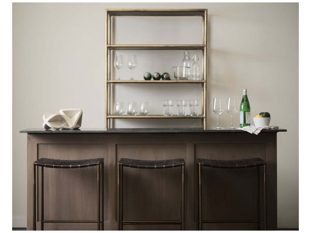 18.0L x 16.0W x 26.25H Black Woven Leather Seat w/ Gold Frame Counter Stool