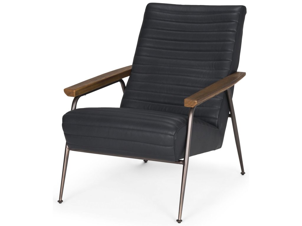 Black Leather w/ Black Metal Frame Accent Chair