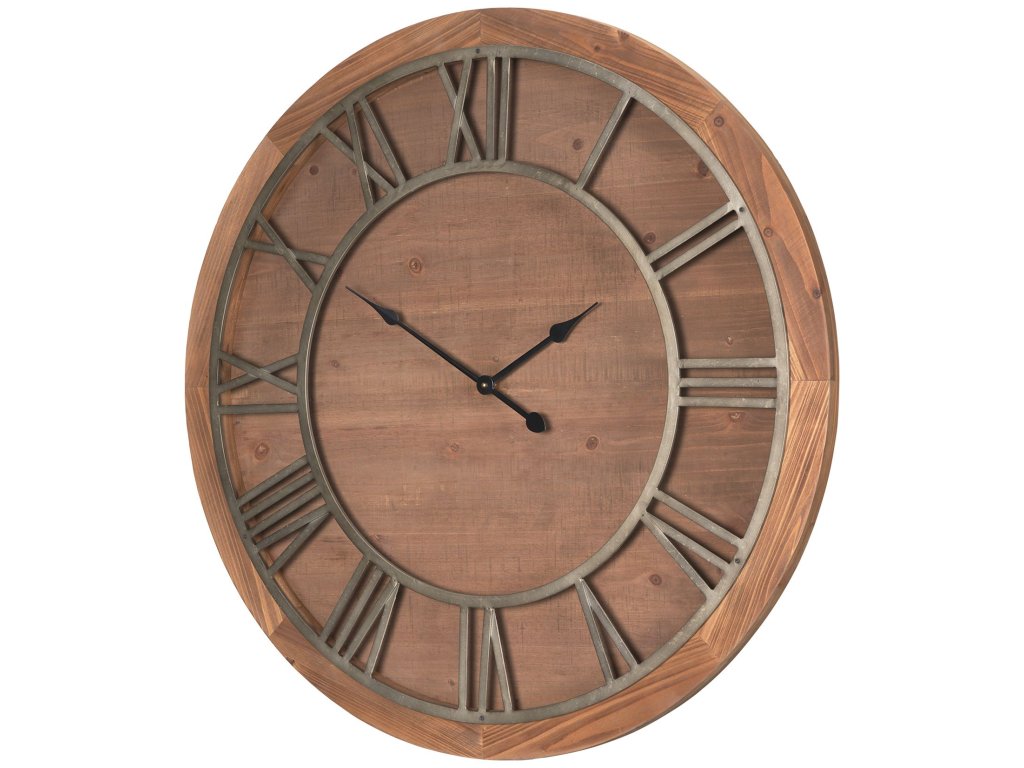 Medium Brown Wood w/ Silver Metal Wall Clock