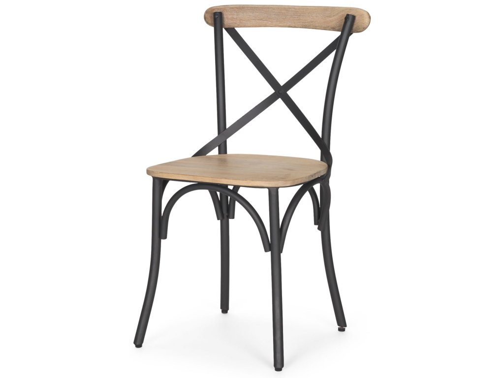 Light Brown Wood w/ Iron Metal Dining Chair