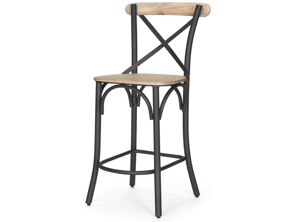 Light Brown Wood w/ Iron Metal Counter Stool