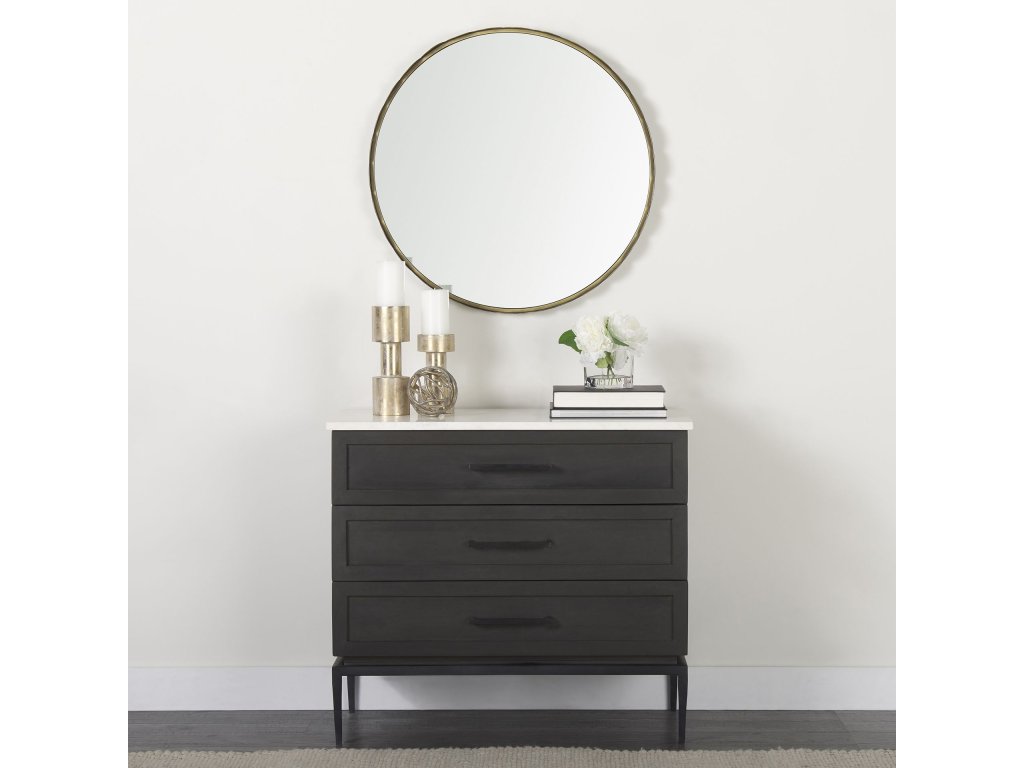 Black-Brown Wood w/ White Marble Top and Black Metal Base Accent Cabinet - Alternative View