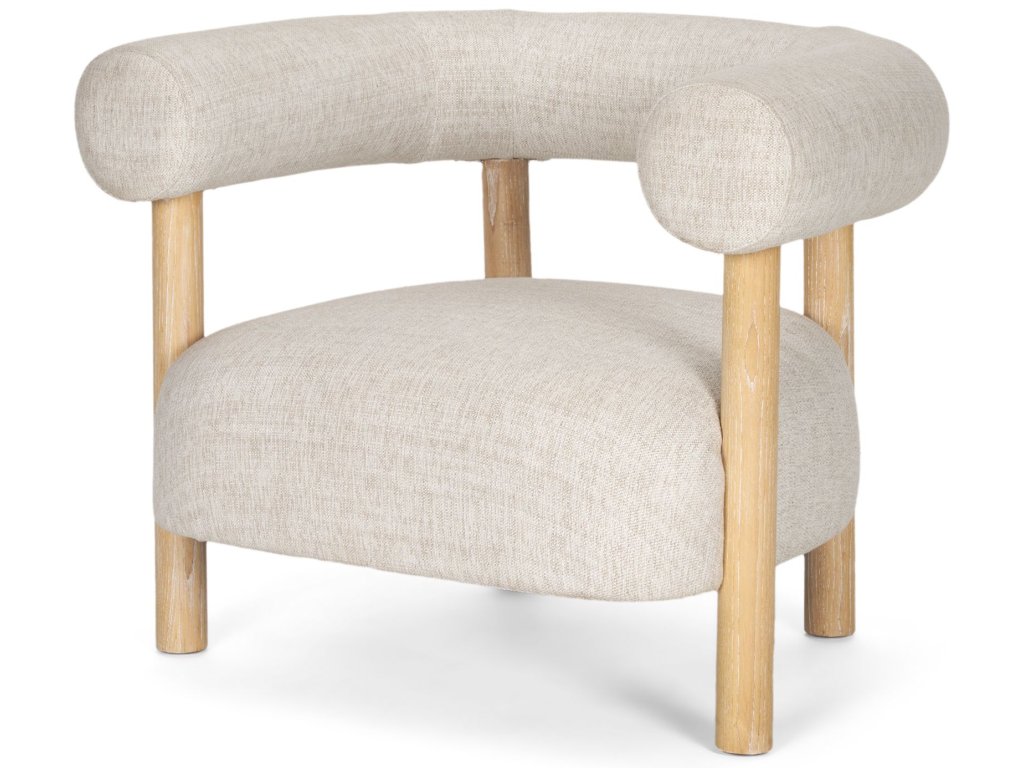 Open Back Light Brown Wood w/ Oatmeal Fabric Accent Chair
