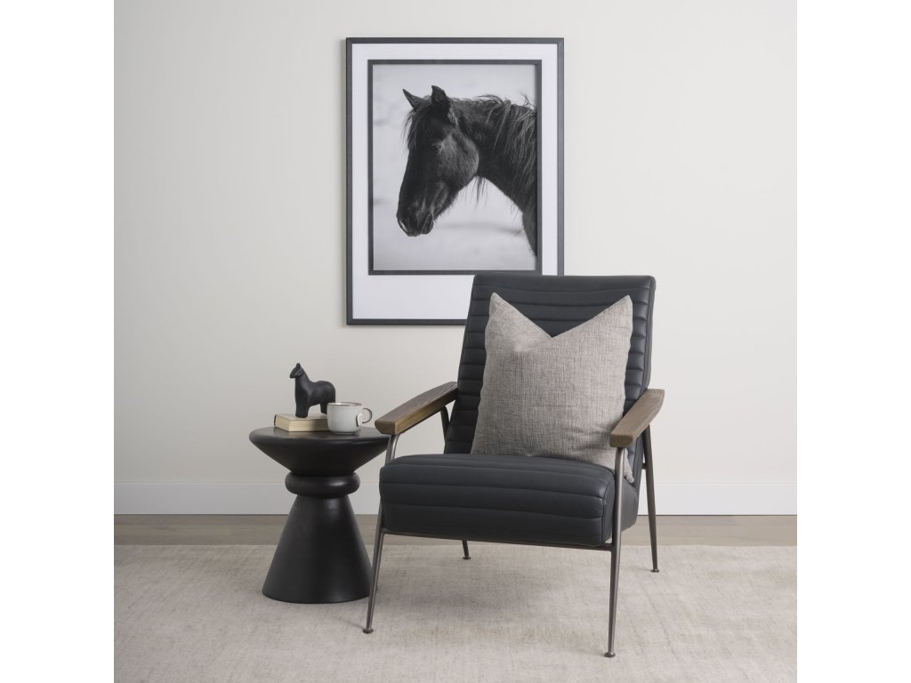 Black Leather w/ Black Metal Frame Accent Chair