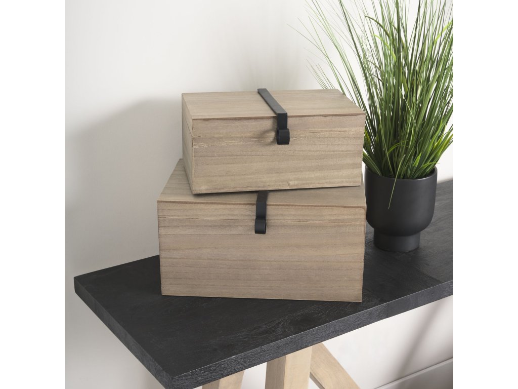 15.9L x 11.6W x 8.3H Set of 2 Light Brown Wood w/ Metal Detail Boxes