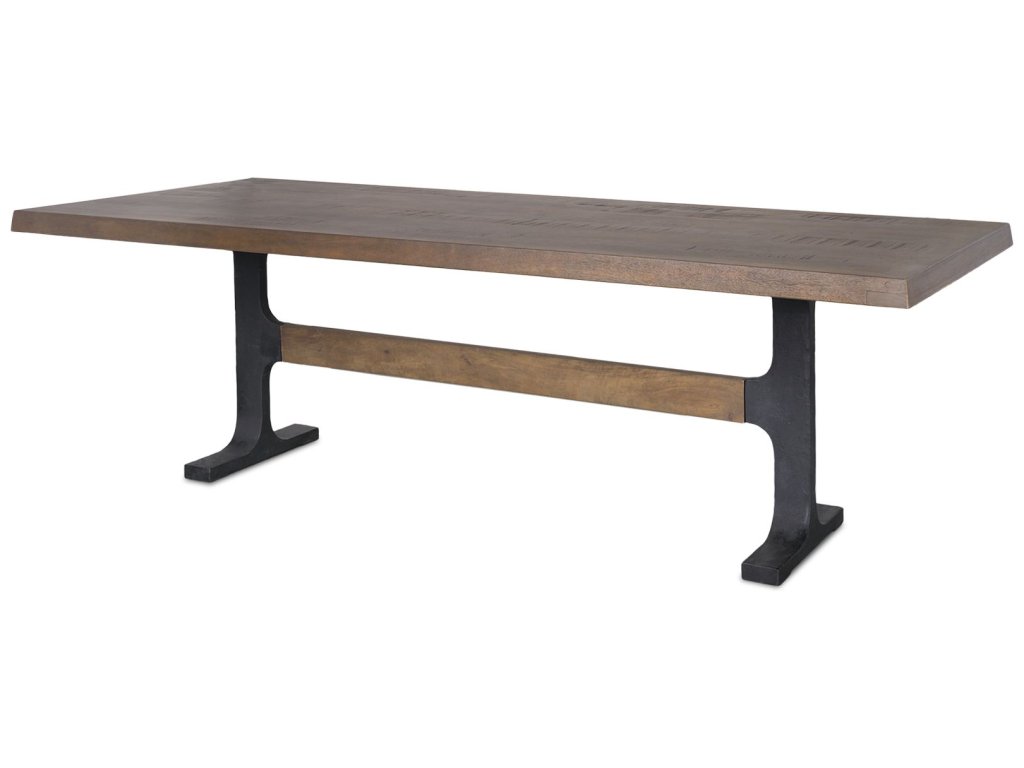 Rectangular Dark Brown Wood w/ Black Metal Base Dining Table