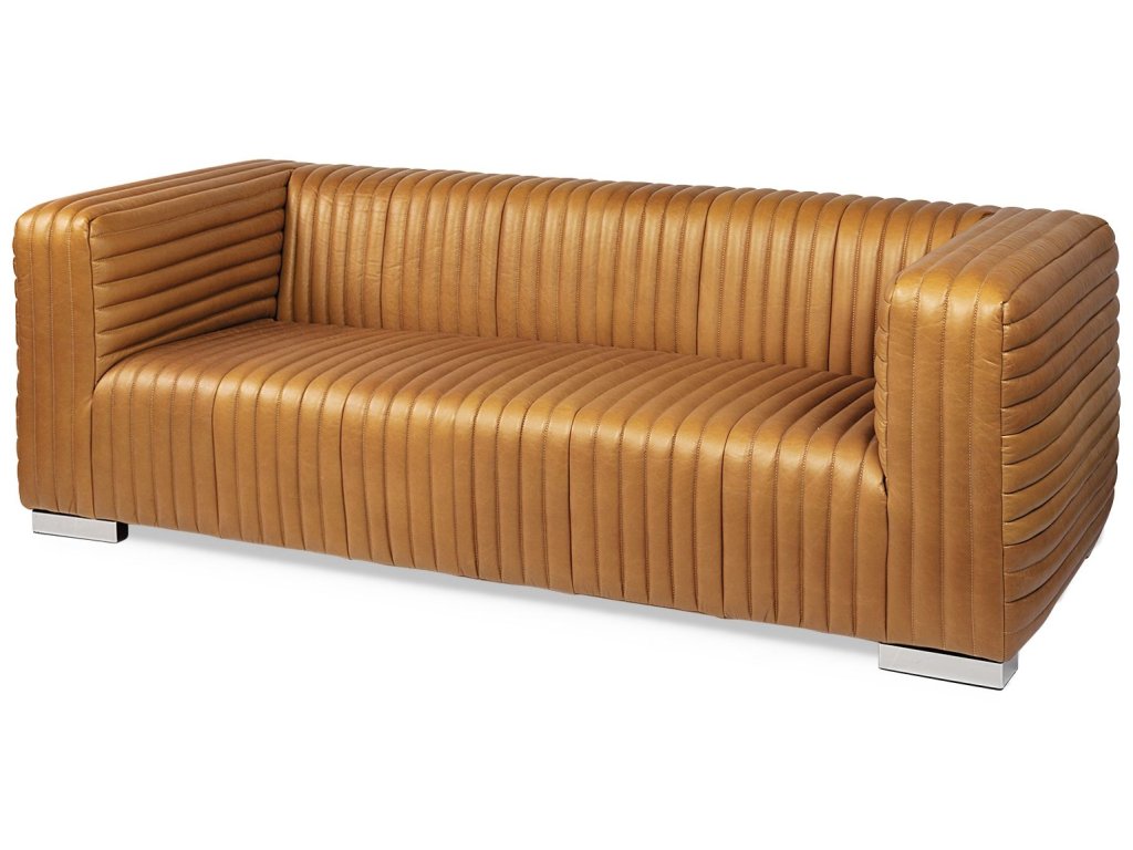 Cognac Leather Three Seater Sofa 82.5L x 38.5W x 26.5H