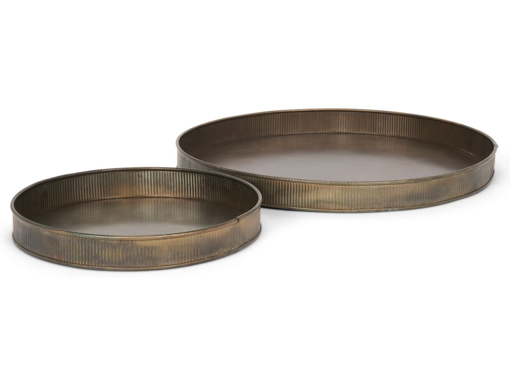 Round Antiqued Brass Metal Tray (Set of 2)