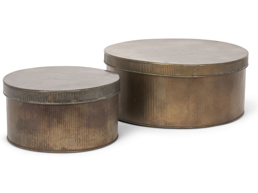 Round Antique Gold Metal Box (Set of 2)