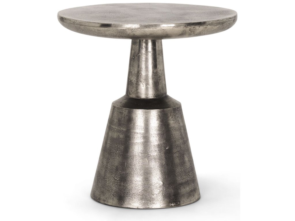 Textured Polished Nickel Cast Aluminum Metal Accent Table