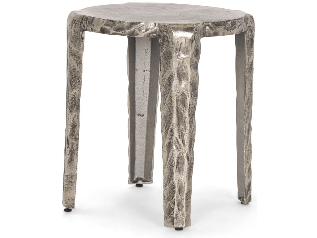 Textured Silver Nickel Cast Aluminum Metal Accent Table