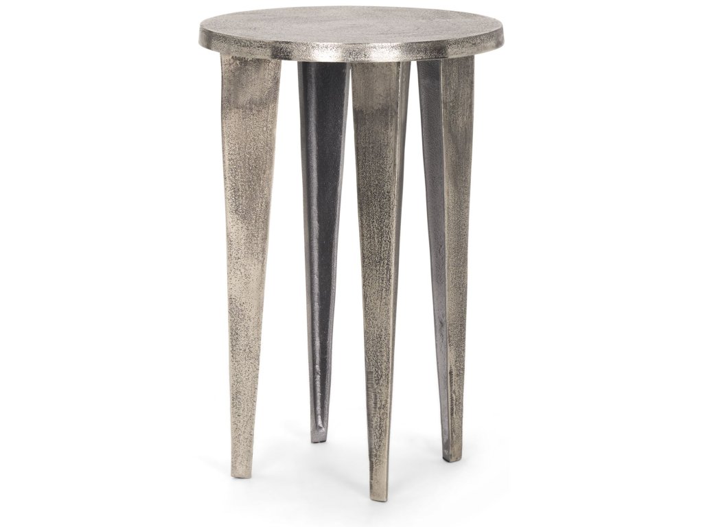 Textured Silver Nickel Cast Aluminum Metal Accent Table