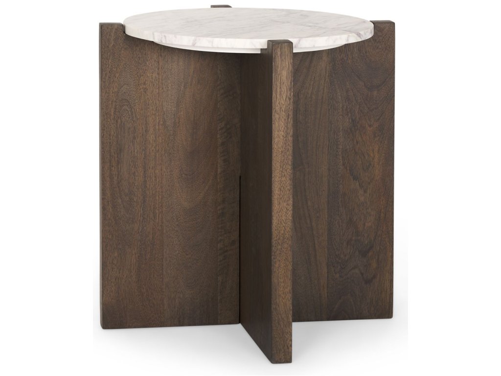 Dark Brown Wood w/ Marble Round Accent Table