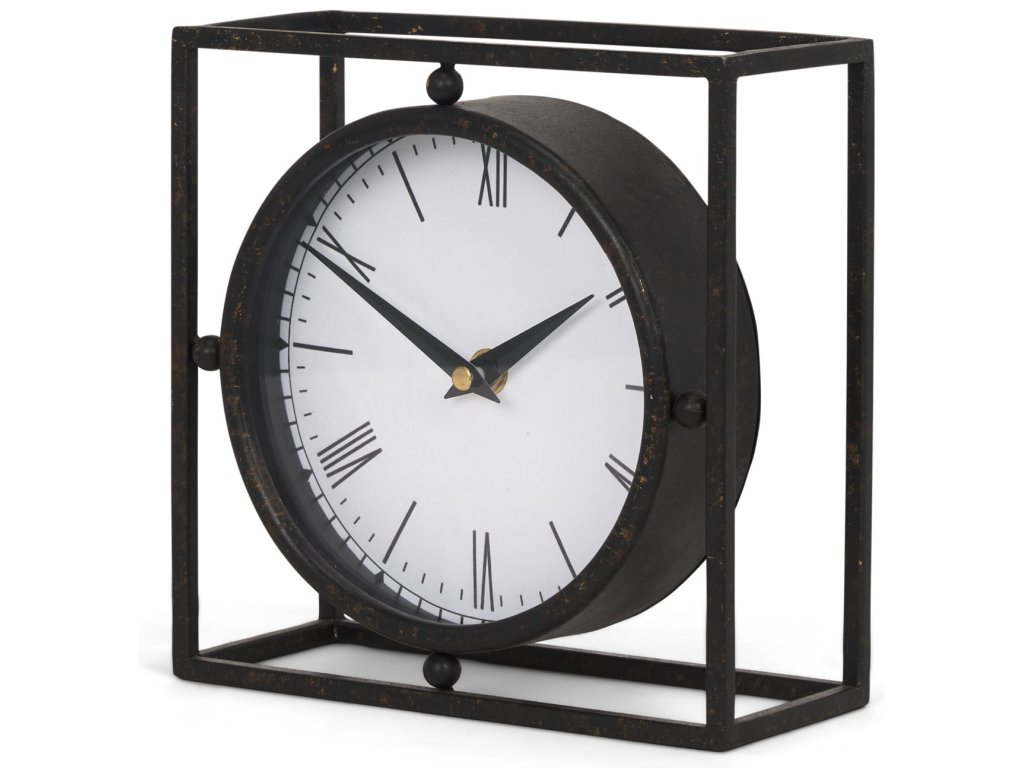 Black w/ Gold Antiquing Metal Table Clock