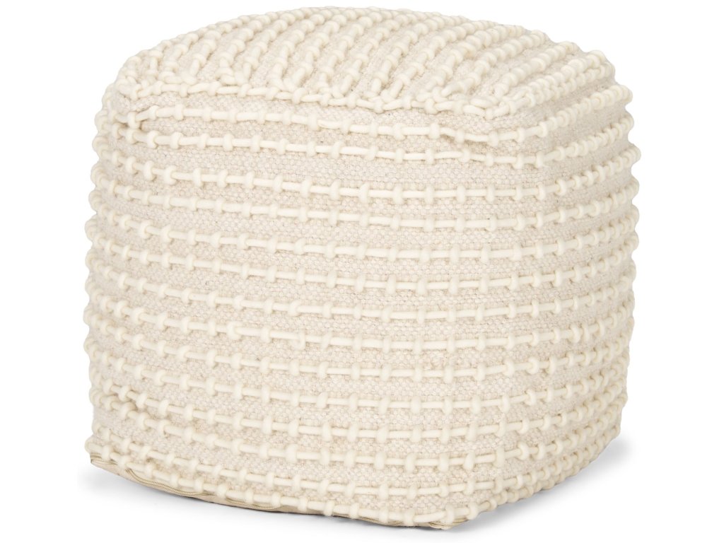 Beige w/ Cream Stitched Patterned Pouf
