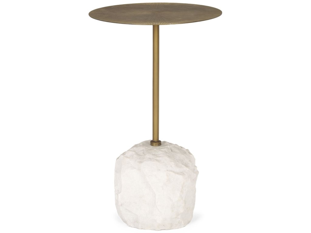 Gold Metal and White Marble Accent Table