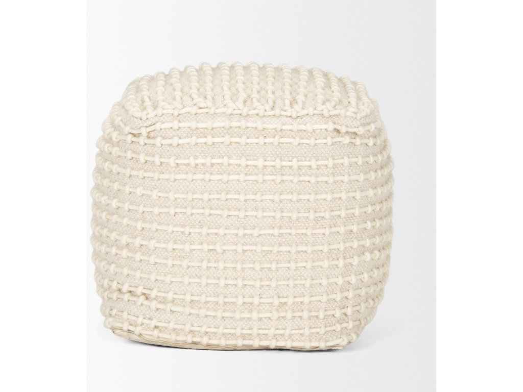 Beige w/ Cream Stitched Patterned Pouf