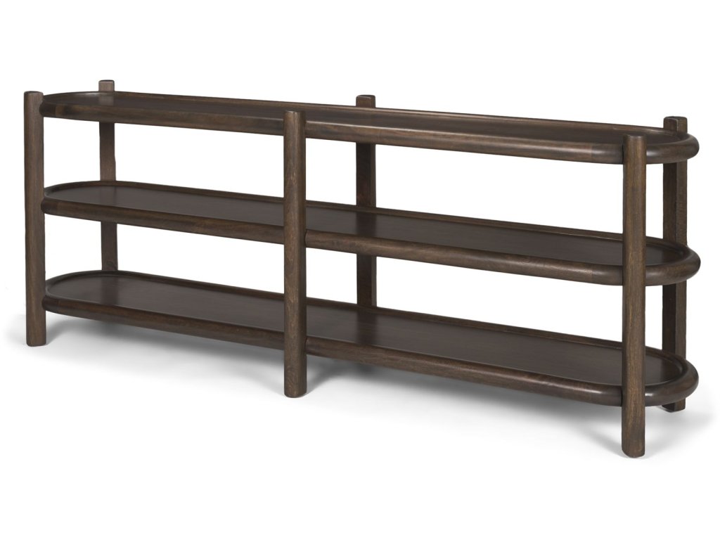 Dark Brown Wood w/ 3 Shelves Oval Console Table
