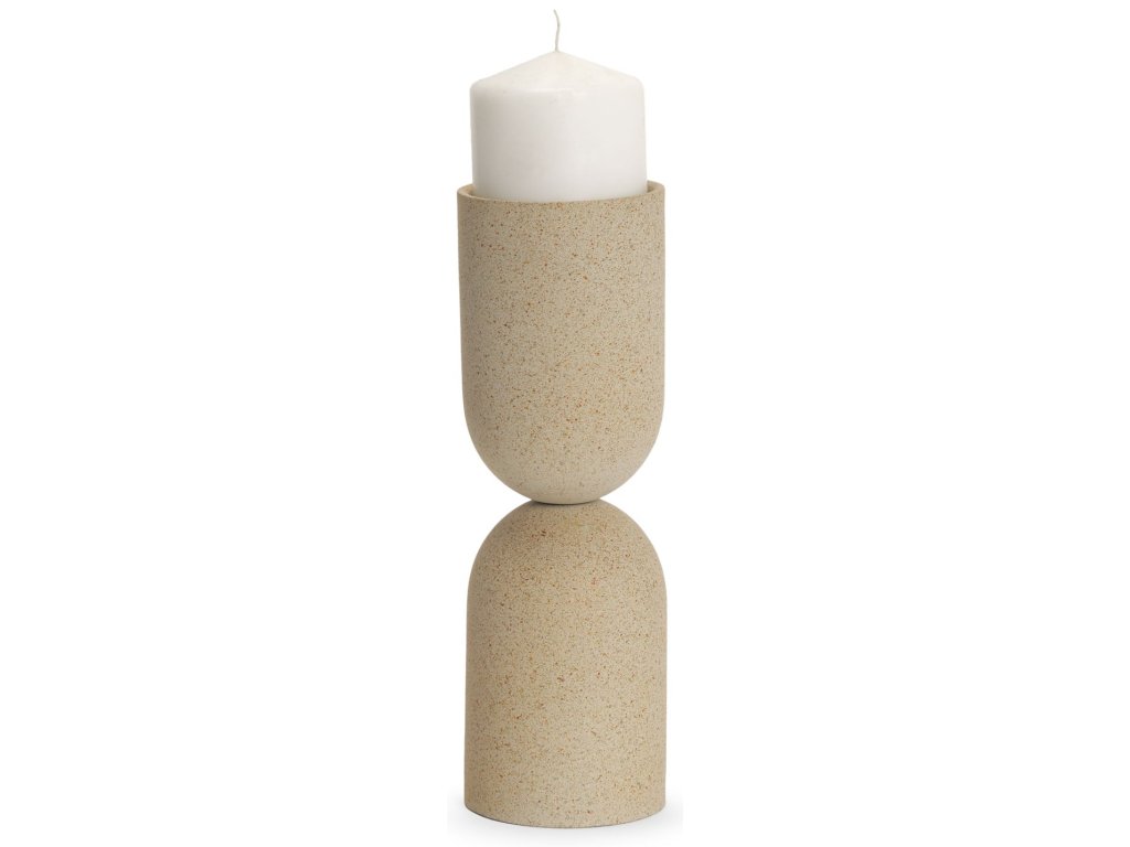 Medium Beige Textured Metal Pillar Candle Holder Candle Holder