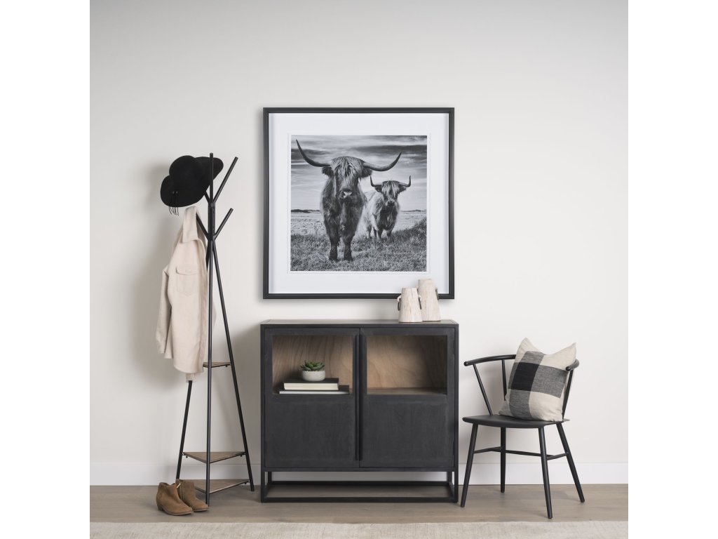 Matte Black Metal w/ Two Wood Shelves Coat Rack