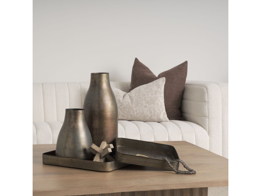 Square Antiqued Brass Metal Tray (Set of 2)