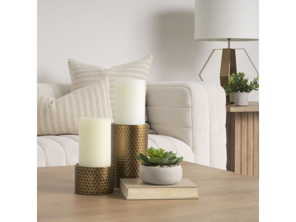 Antiqued Gold Honeycomb Textured Metal Candle Holder (Set of 2)