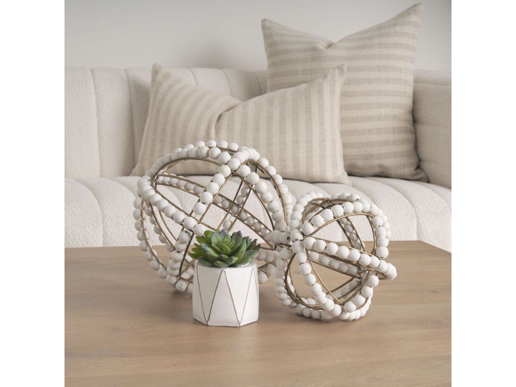 II Large 11L x 11W White Wooden Beaded Orb