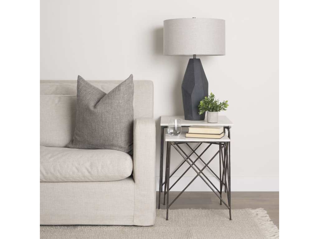 20.0L x 20.0W x 23.8H White Marble Top w/Antique Gold Iron Legs End and Side Table