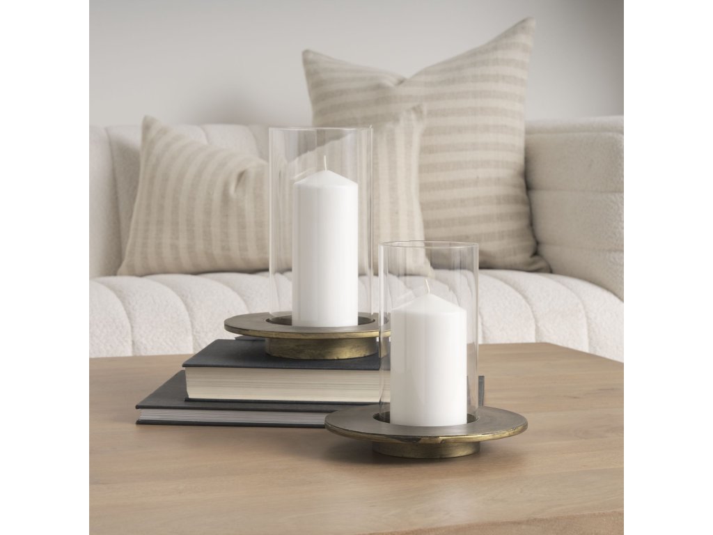 Gold Metal and Glass Hurricane Candle Holder (Set of 2)
