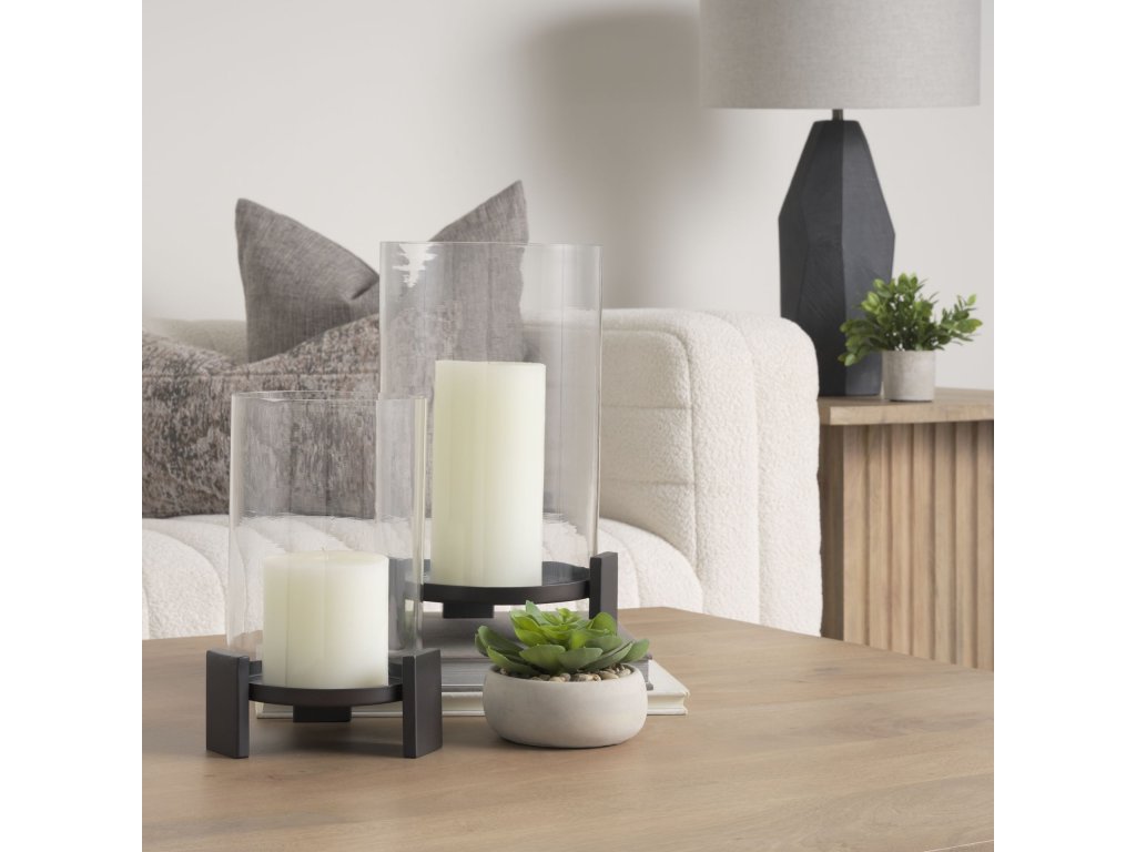 Large Matte Black Metal w/ Glass Hurricane Candle Holder - Alternative View